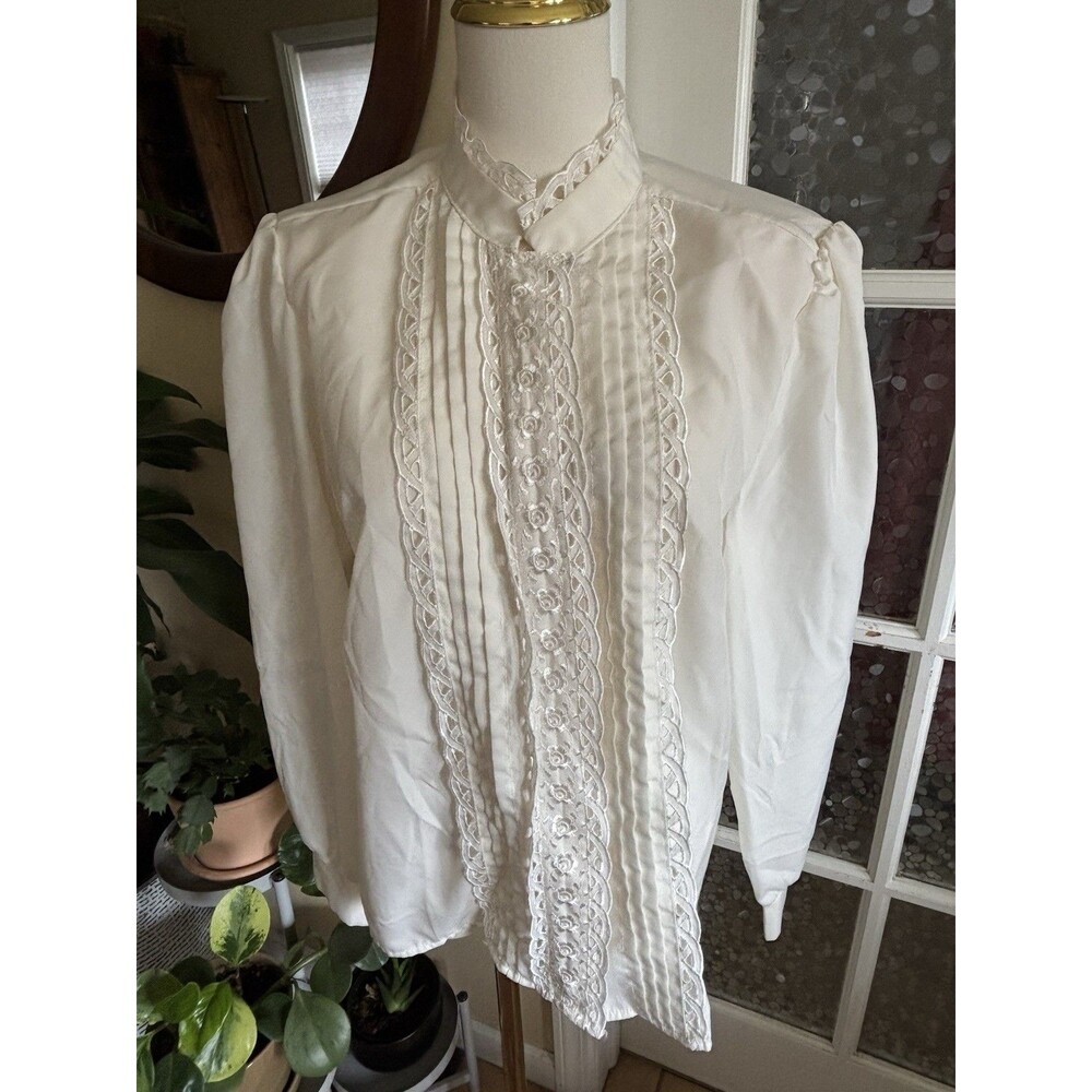 Vintage Lauren Lee Blouse Pintuck Lace USA Made Sz 14 Romantic